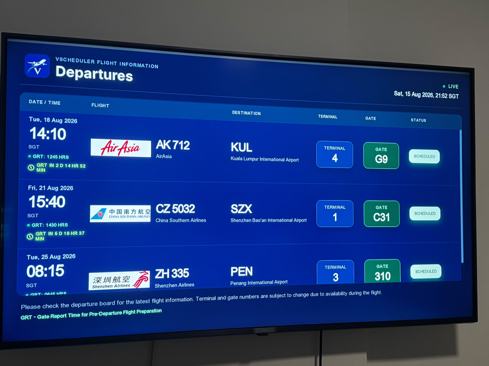 vScheduler FIDS TV Display